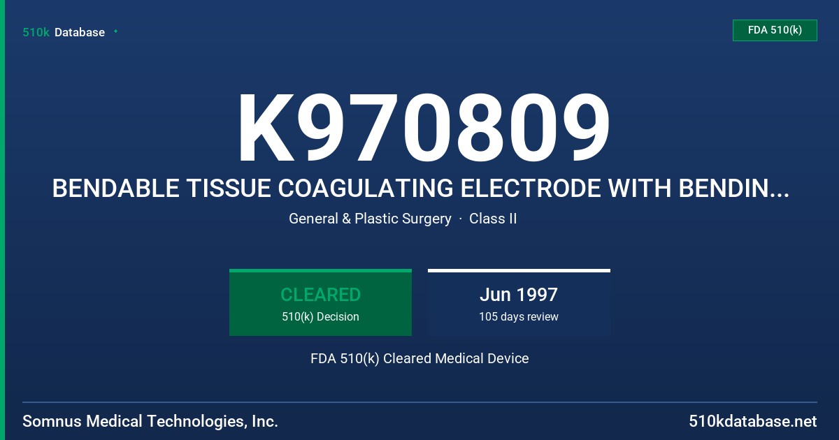 K970809 BENDABLE TISSUE COAGULATING ELECTRODE WITH BENDING TOOL FDA 510(k) Cleared Medical Device