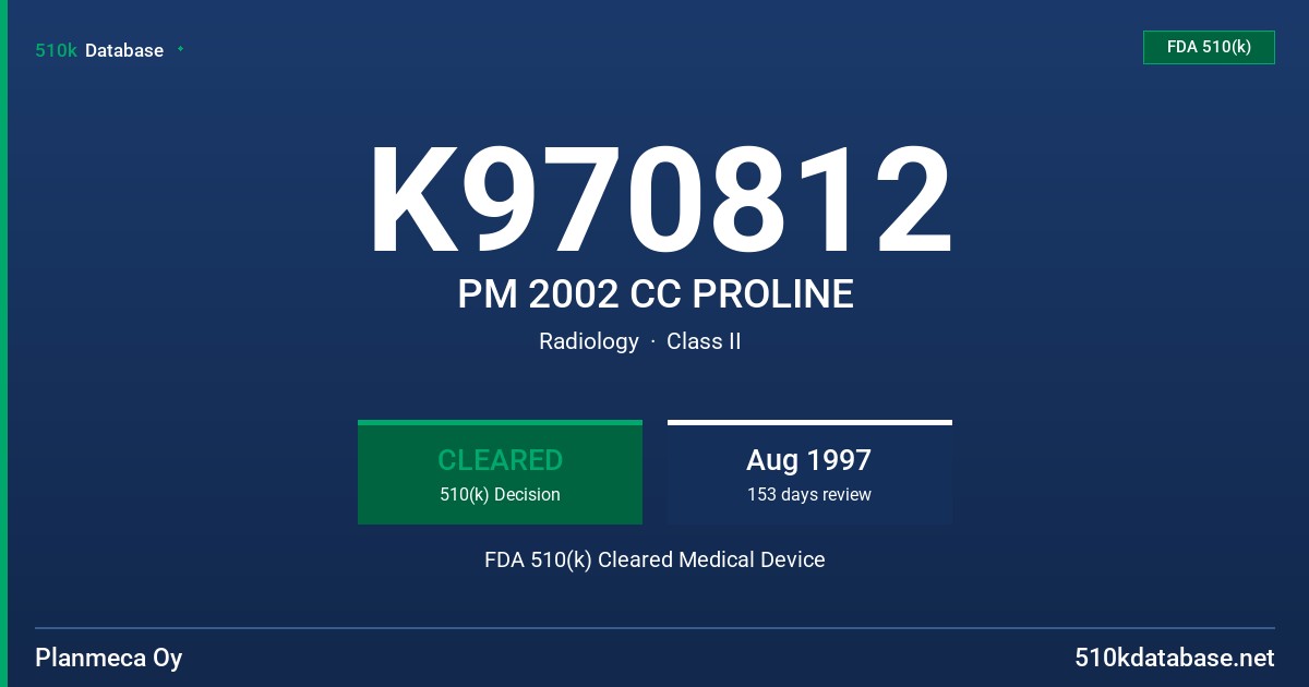 K970812 PM 2002 CC PROLINE FDA 510(k) Cleared Medical Device