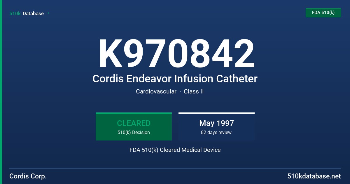K970842 Cordis Endeavor Infusion Catheter FDA 510(k) Cleared Medical Device