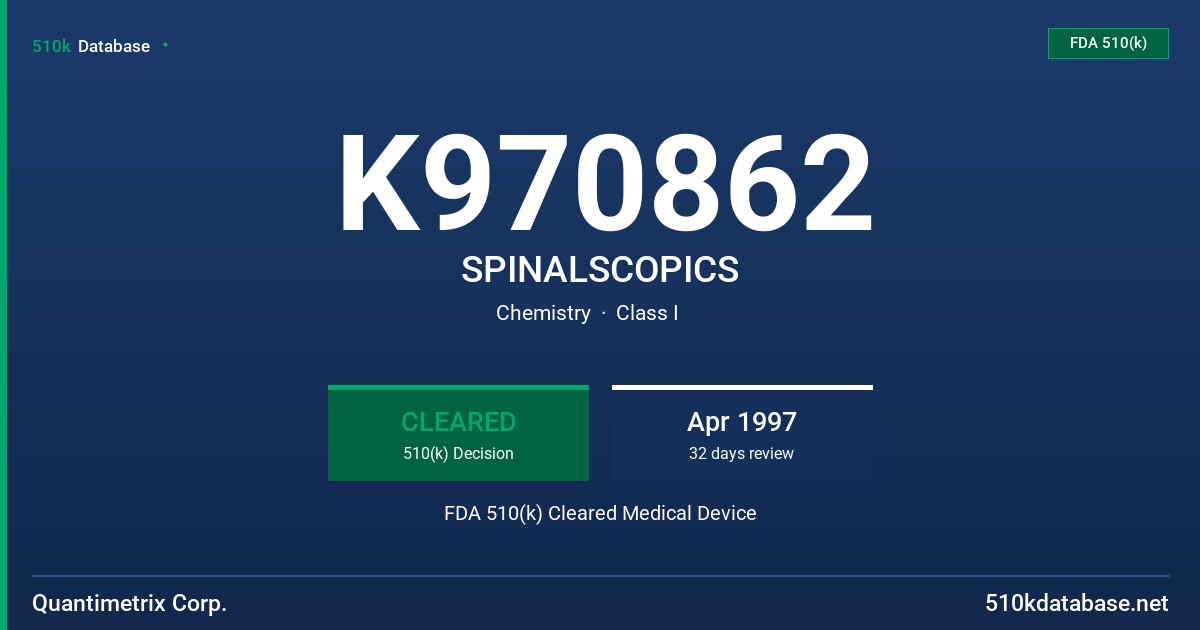 K970862 SPINALSCOPICS FDA 510(k) Cleared Medical Device