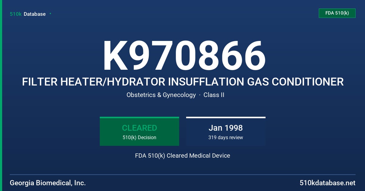K970866 FILTER HEATER/HYDRATOR INSUFFLATION GAS CONDITIONER FDA 510(k) Cleared Medical Device