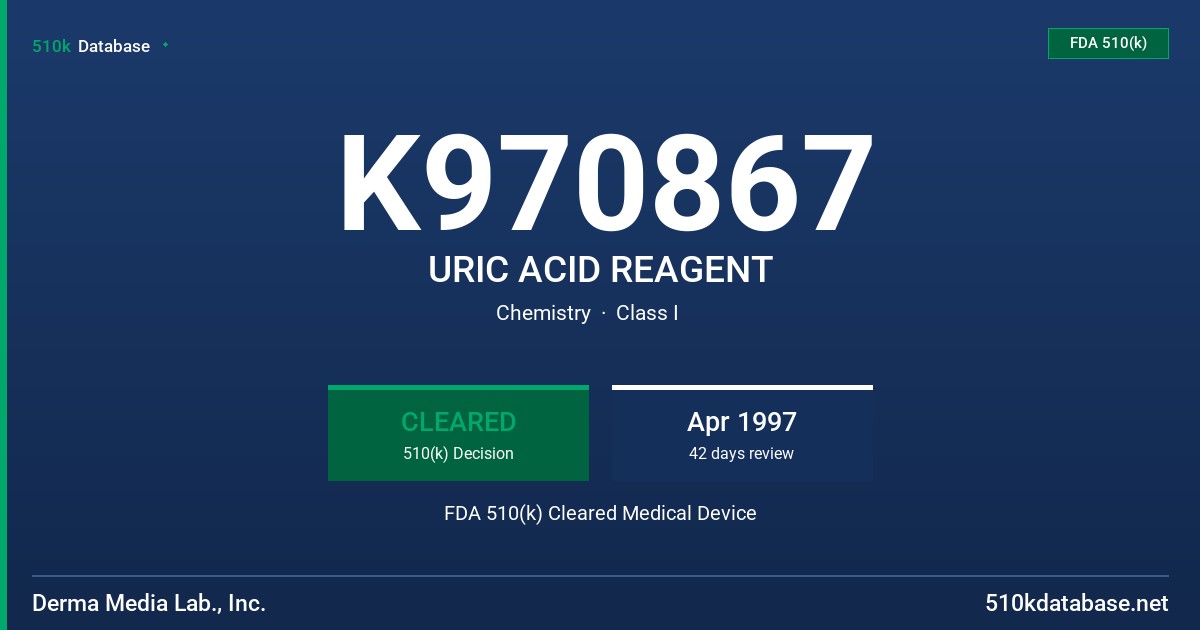 K970867 URIC ACID REAGENT FDA 510(k) Cleared Medical Device