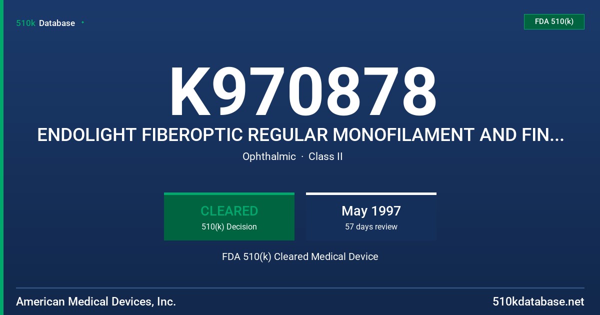K970878 ENDOLIGHT FIBEROPTIC REGULAR MONOFILAMENT AND FINE MONOFILAMENT FDA 510(k) Cleared Medical Device