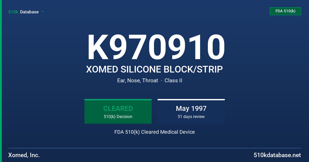 K970910 XOMED SILICONE BLOCK/STRIP FDA 510(k) Cleared Medical Device