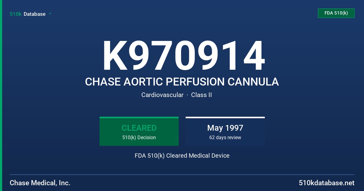 K970914 CHASE AORTIC PERFUSION CANNULA FDA 510(k) Cleared Medical Device