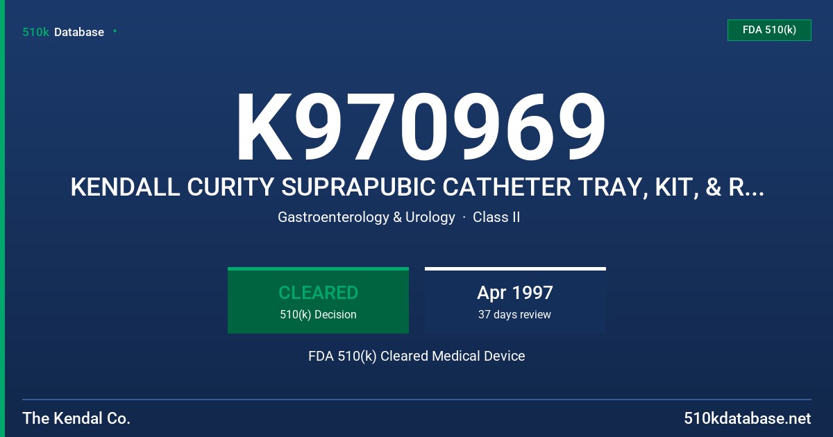 K970969 KENDALL CURITY SUPRAPUBIC CATHETER TRAY, KIT, & REPLACEMENT SET FDA 510(k) Cleared Medical Device