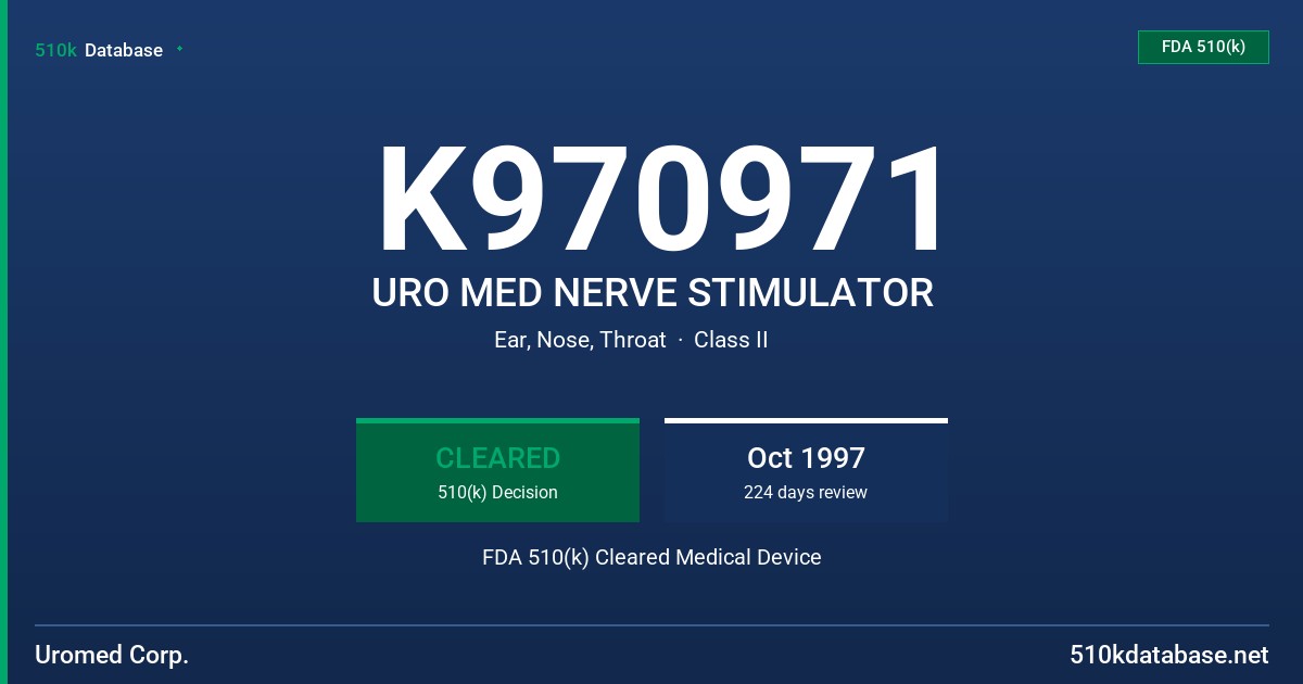 K970971 URO MED NERVE STIMULATOR FDA 510(k) Cleared Medical Device