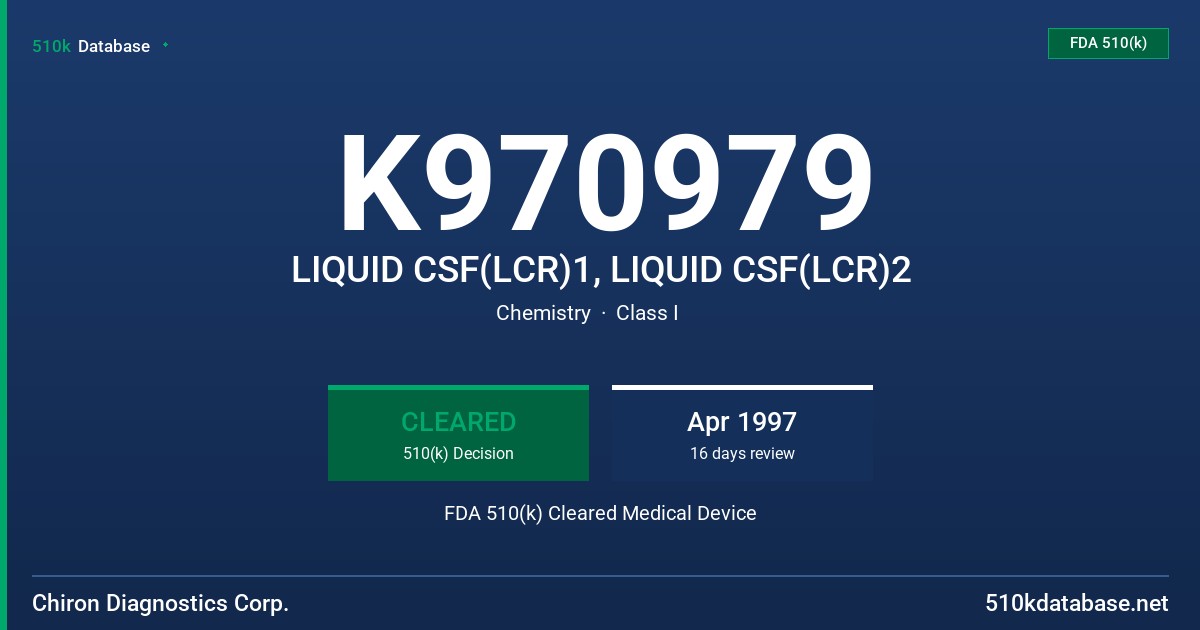 K970979 LIQUID CSF(LCR)1, LIQUID CSF(LCR)2 FDA 510(k) Cleared Medical Device