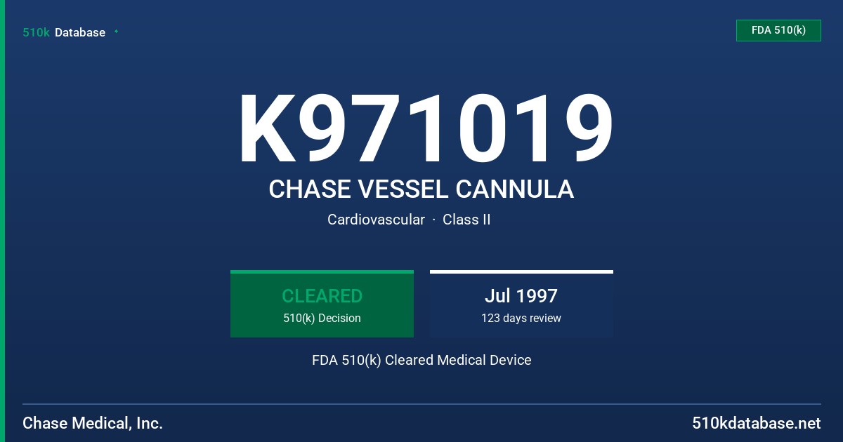 K971019 CHASE VESSEL CANNULA FDA 510(k) Cleared Medical Device