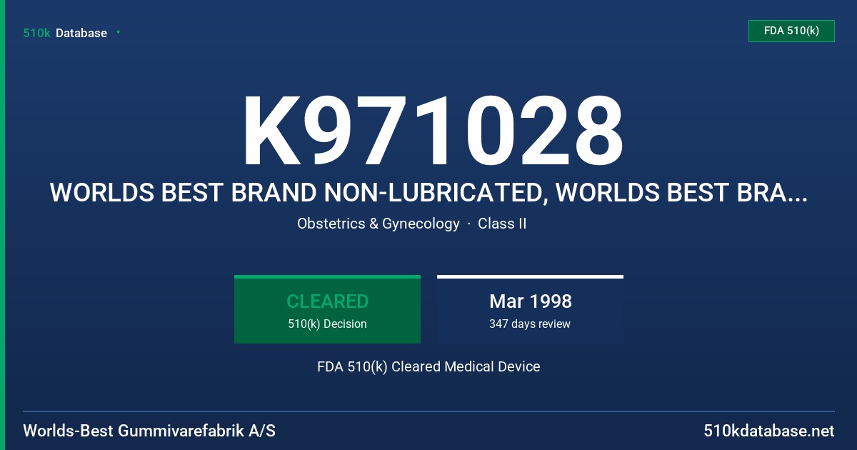 K971028 WORLDS BEST BRAND NON-LUBRICATED, WORLDS BEST BRAND LUBRICATED FDA 510(k) Cleared Medical Device