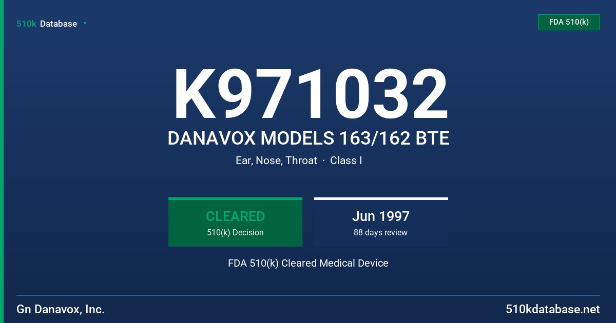 K971032 DANAVOX MODELS 163/162 BTE FDA 510(k) Cleared Medical Device