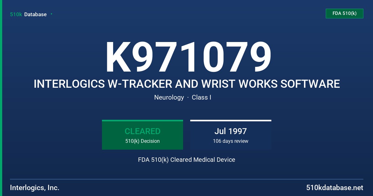 K971079 INTERLOGICS W-TRACKER AND WRIST WORKS SOFTWARE FDA 510(k) Cleared Medical Device