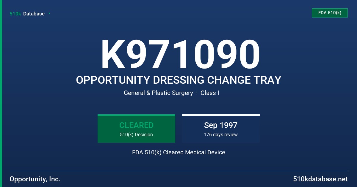 K971090 OPPORTUNITY DRESSING CHANGE TRAY FDA 510(k) Cleared Medical Device