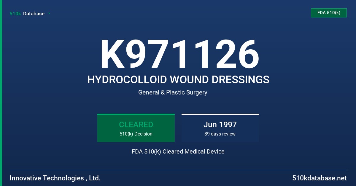 K971126 HYDROCOLLOID WOUND DRESSINGS FDA 510(k) Cleared Medical Device