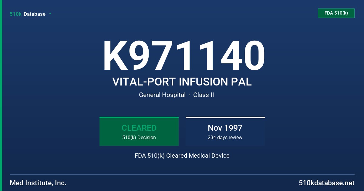 K971140 VITAL-PORT INFUSION PAL FDA 510(k) Cleared Medical Device