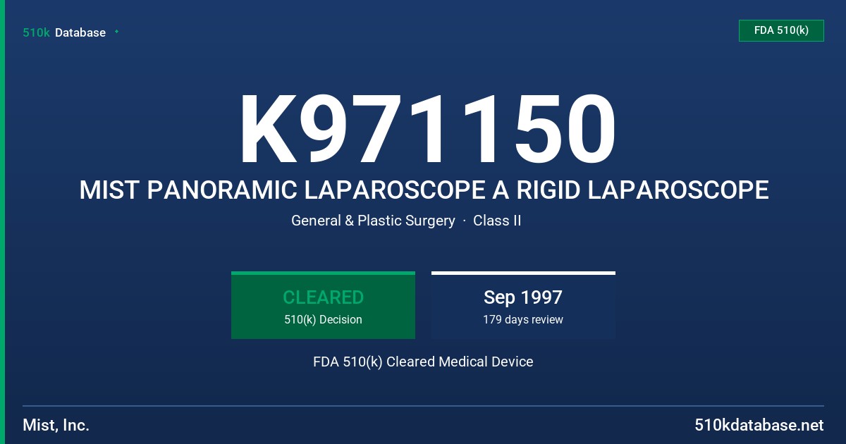 K971150 MIST PANORAMIC LAPAROSCOPE A RIGID LAPAROSCOPE FDA 510(k) Cleared Medical Device
