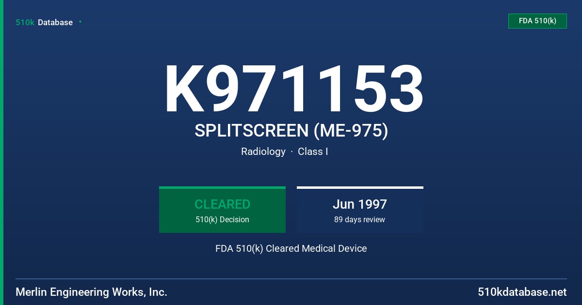 K971153 SPLITSCREEN (ME-975) FDA 510(k) Cleared Medical Device