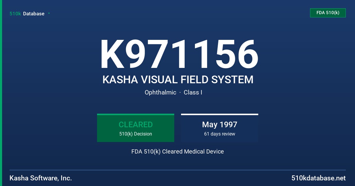 K971156 KASHA VISUAL FIELD SYSTEM FDA 510(k) Cleared Medical Device