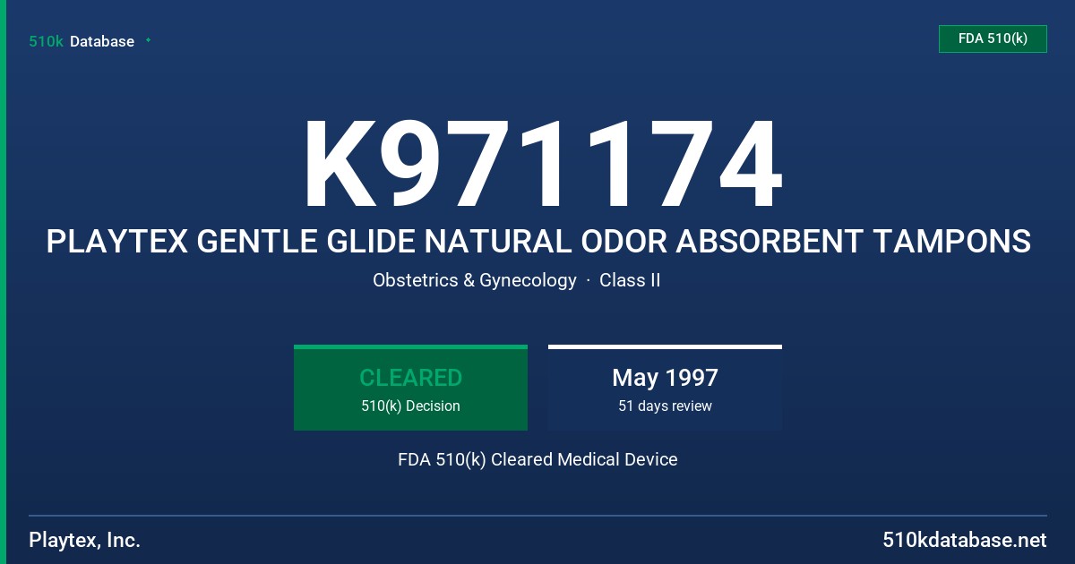 K971174 PLAYTEX GENTLE GLIDE NATURAL ODOR ABSORBENT TAMPONS FDA 510(k) Cleared Medical Device