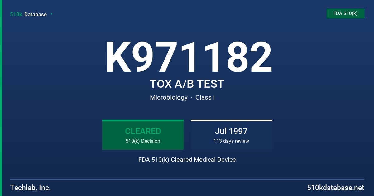 K971182 TOX A/B TEST FDA 510(k) Cleared Medical Device
