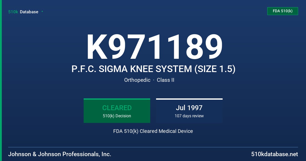 K971189 P.F.C. SIGMA KNEE SYSTEM (SIZE 1.5) FDA 510(k) Cleared Medical Device