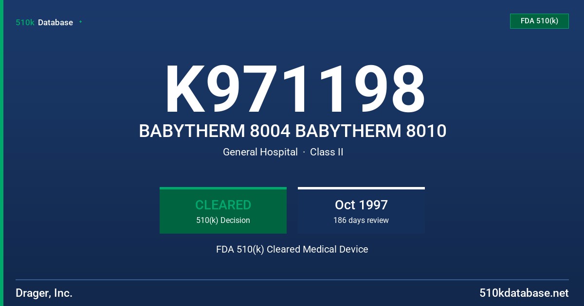 K971198 BABYTHERM 8004 BABYTHERM 8010 FDA 510(k) Cleared Medical Device