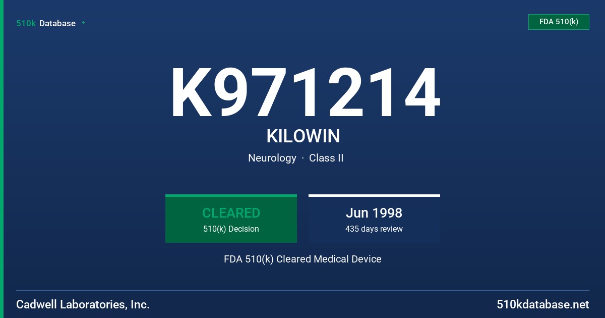 K971214 KILOWIN FDA 510(k) Cleared Medical Device