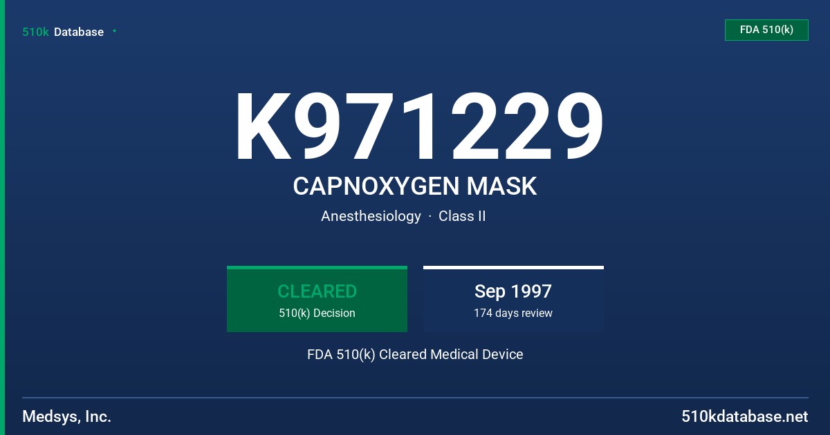 K971229 CAPNOXYGEN MASK FDA 510(k) Cleared Medical Device