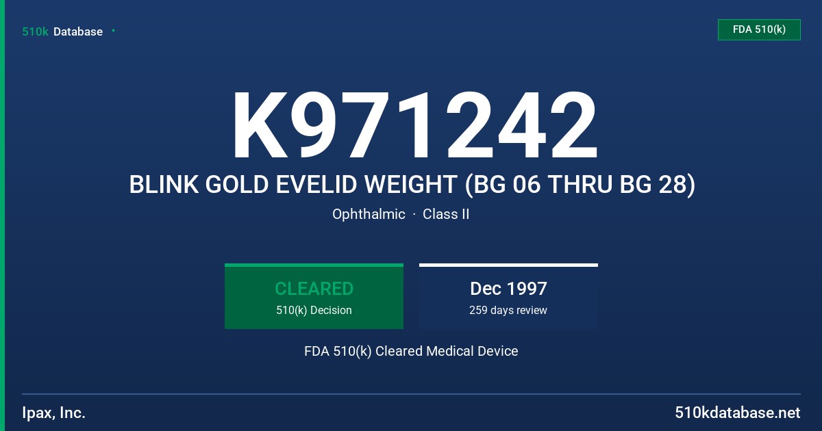 K971242 BLINK GOLD EVELID WEIGHT (BG 06 THRU BG 28) FDA 510(k) Cleared Medical Device