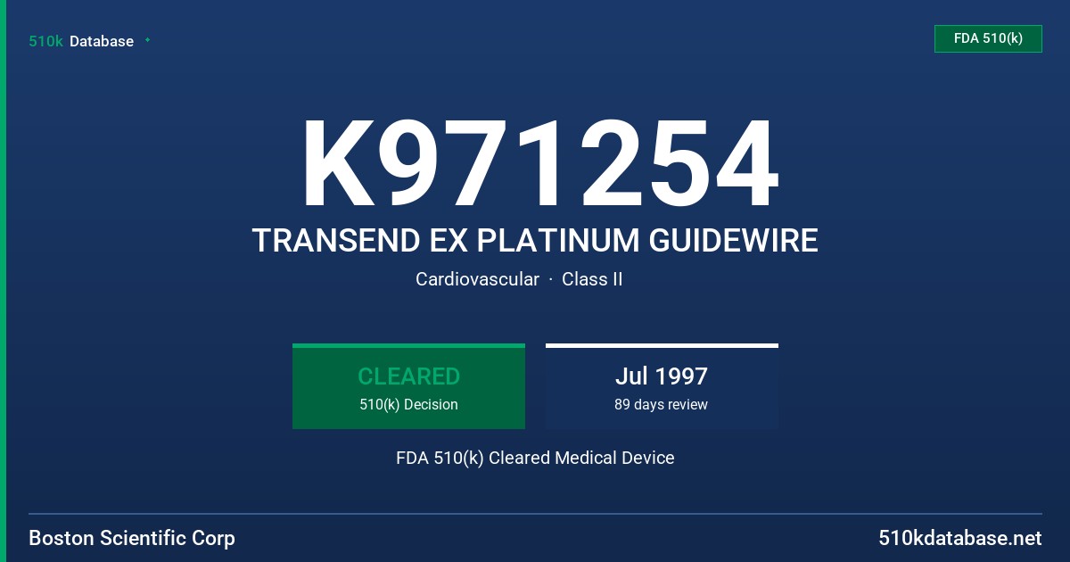 K971254 TRANSEND EX PLATINUM GUIDEWIRE FDA 510(k) Cleared Medical Device