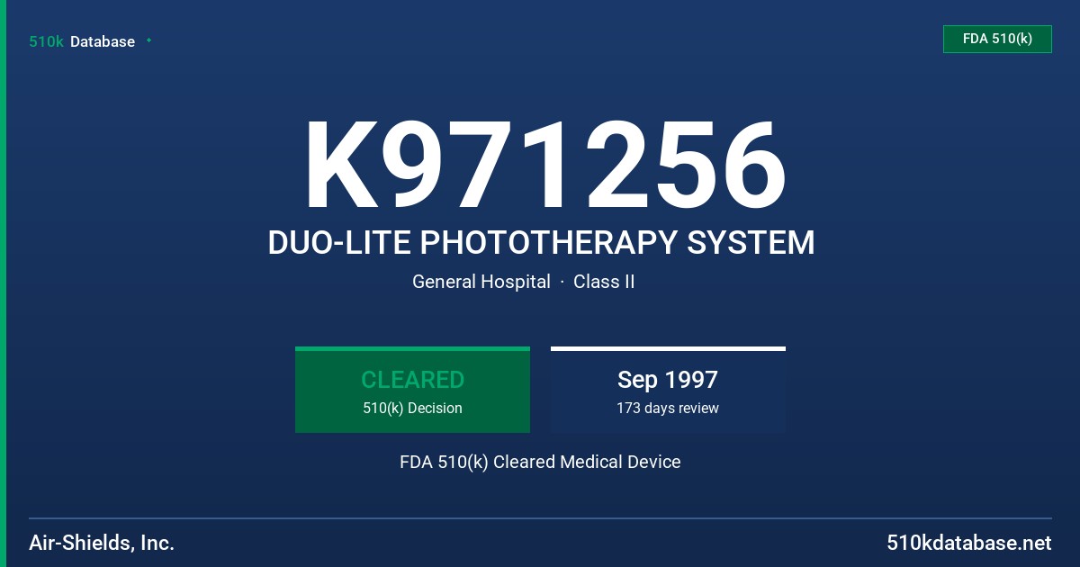 K971256 DUO-LITE PHOTOTHERAPY SYSTEM FDA 510(k) Cleared Medical Device