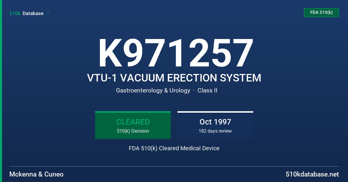 K971257 VTU-1 VACUUM ERECTION SYSTEM FDA 510(k) Cleared Medical Device