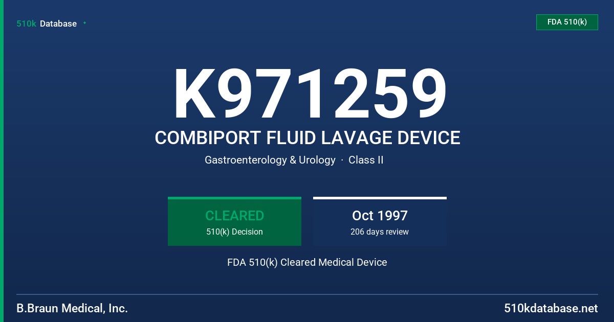 K971259 COMBIPORT FLUID LAVAGE DEVICE FDA 510(k) Cleared Medical Device