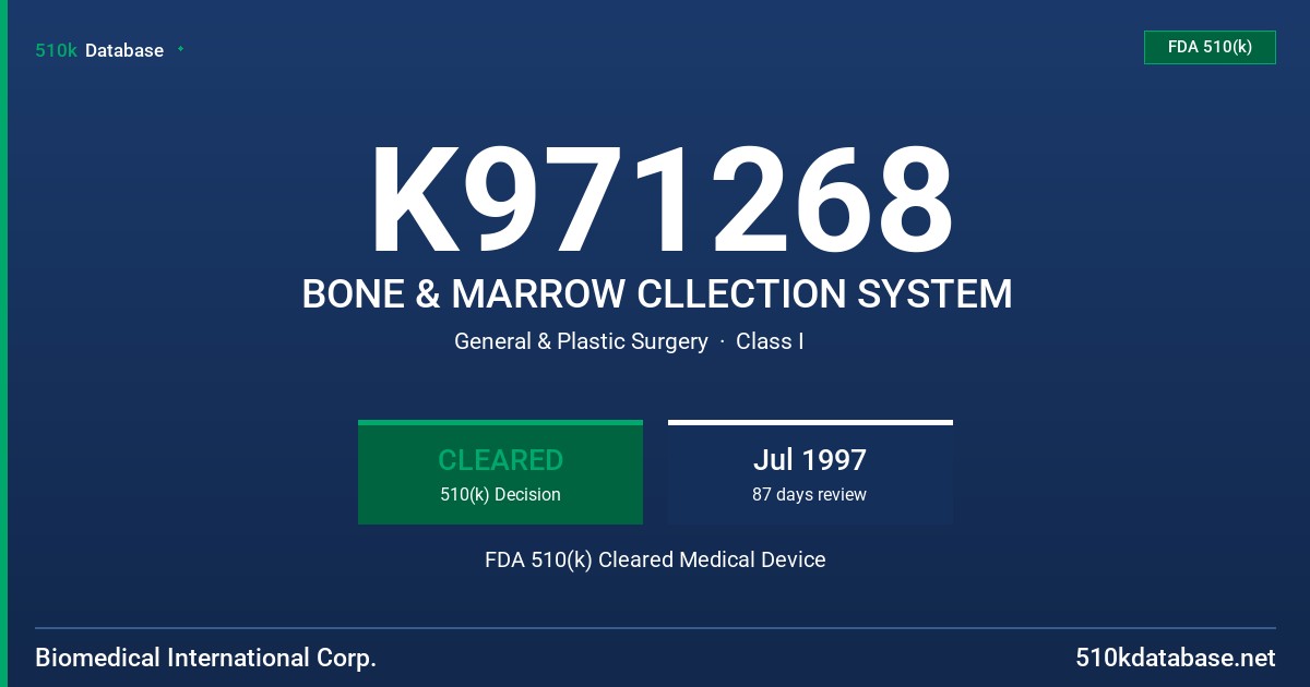 K971268 BONE & MARROW CLLECTION SYSTEM FDA 510(k) Cleared Medical Device