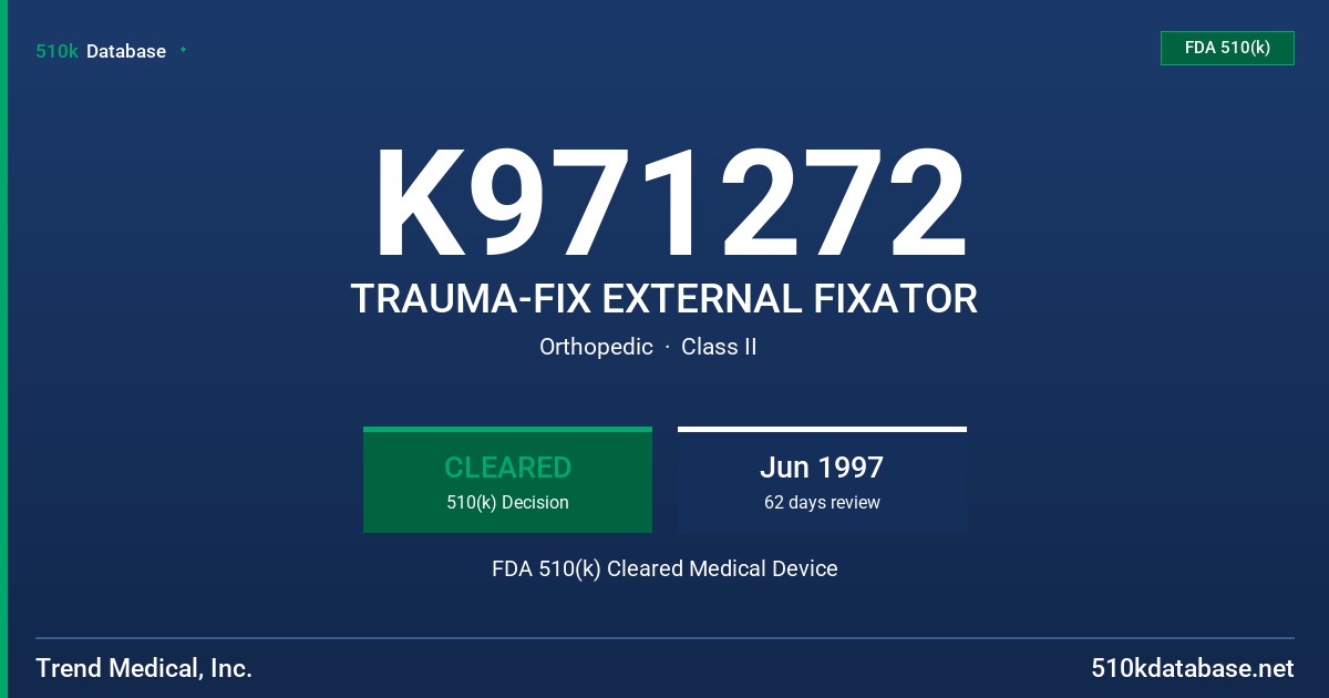 K971272 TRAUMA-FIX EXTERNAL FIXATOR FDA 510(k) Cleared Medical Device