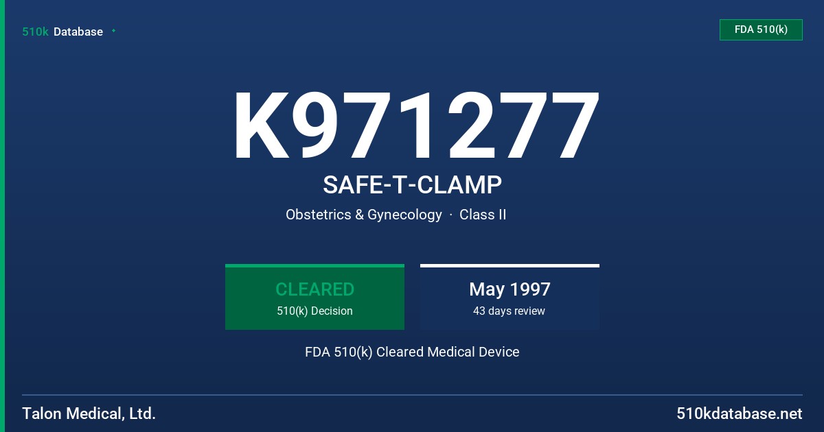 K971277 SAFE-T-CLAMP FDA 510(k) Cleared Medical Device