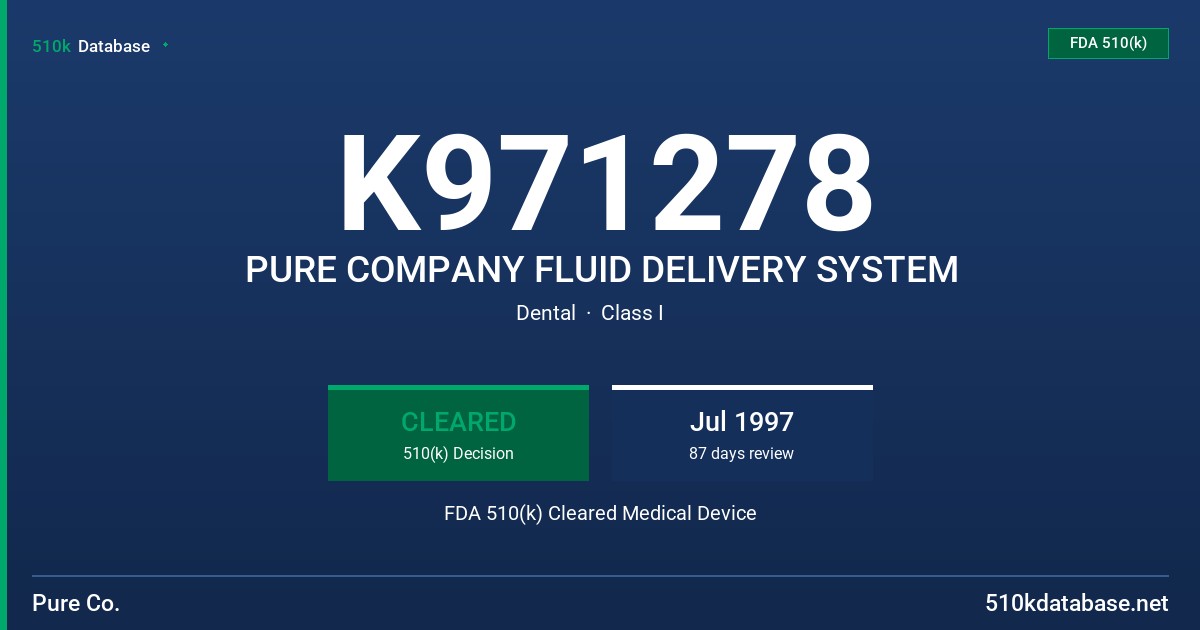 K971278 PURE COMPANY FLUID DELIVERY SYSTEM FDA 510(k) Cleared Medical Device