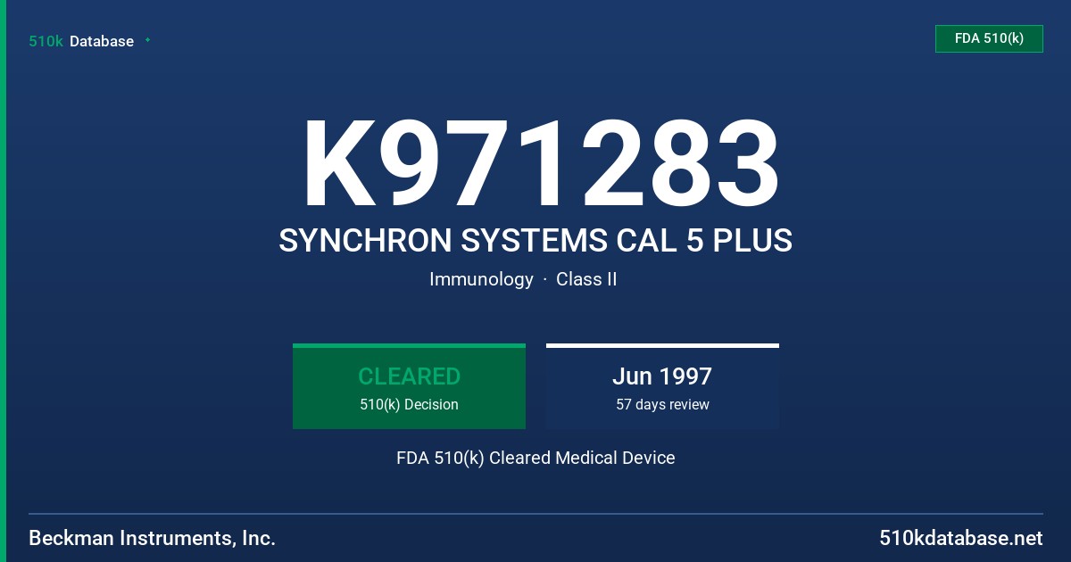 K971283 SYNCHRON SYSTEMS CAL 5 PLUS FDA 510(k) Cleared Medical Device