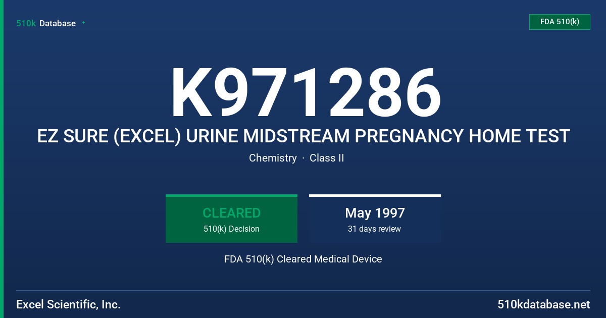 K971286 EZ SURE (EXCEL) URINE MIDSTREAM PREGNANCY HOME TEST FDA 510(k) Cleared Medical Device