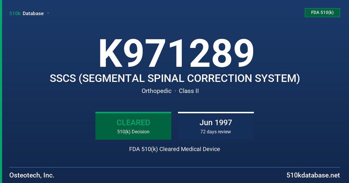K971289 SSCS (SEGMENTAL SPINAL CORRECTION SYSTEM) FDA 510(k) Cleared Medical Device