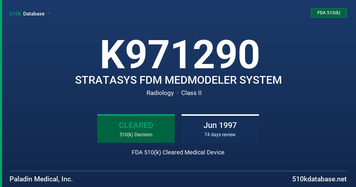 K971290 STRATASYS FDM MEDMODELER SYSTEM FDA 510(k) Cleared Medical Device