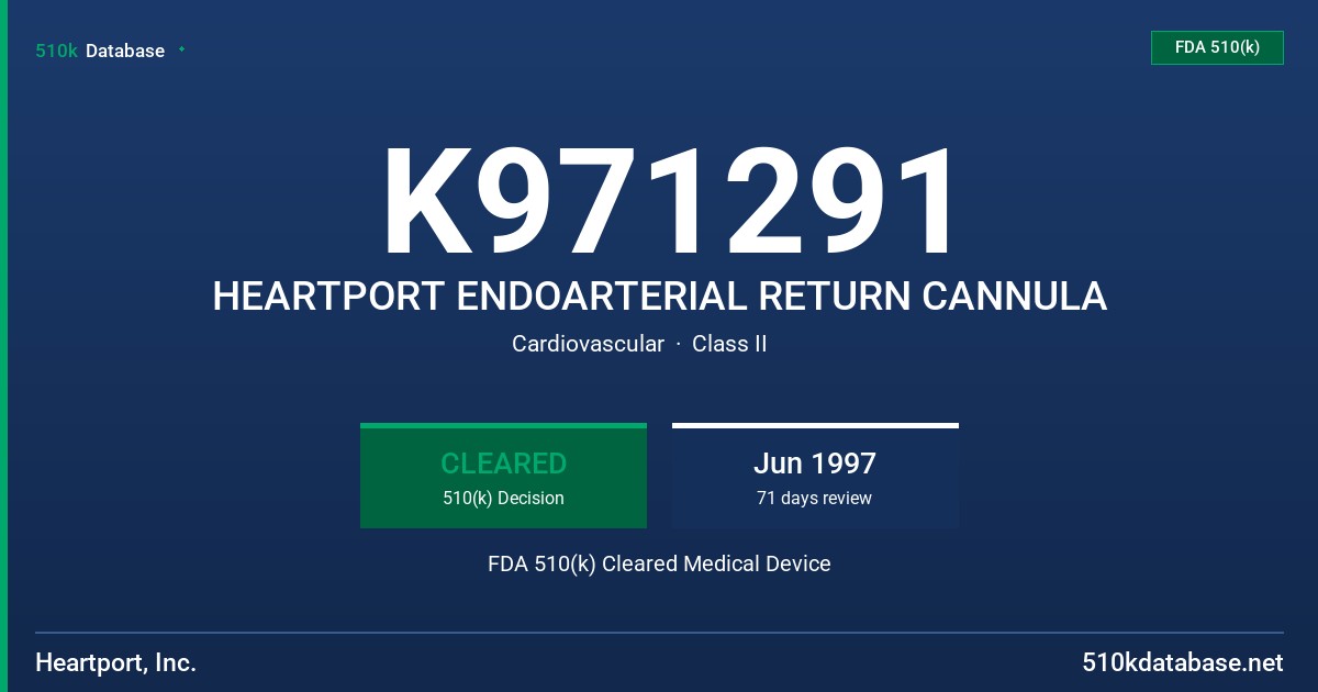 K971291 HEARTPORT ENDOARTERIAL RETURN CANNULA FDA 510(k) Cleared Medical Device