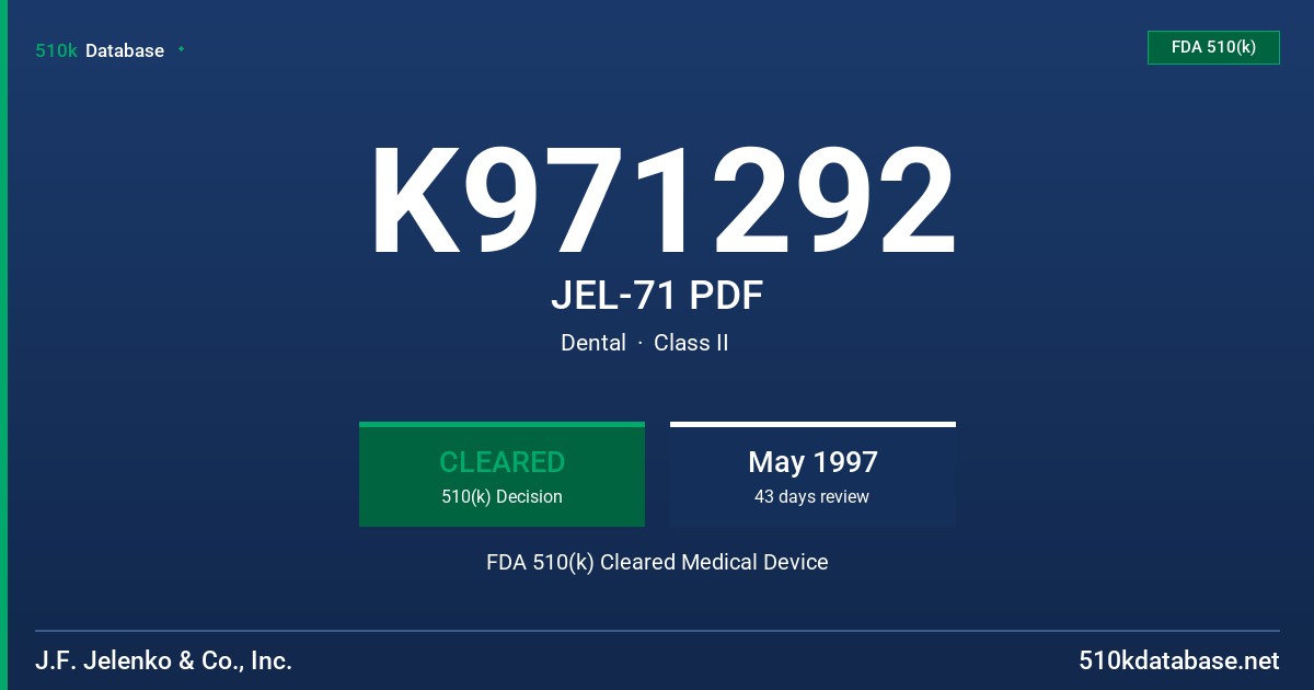 K971292 JEL-71 PDF FDA 510(k) Cleared Medical Device