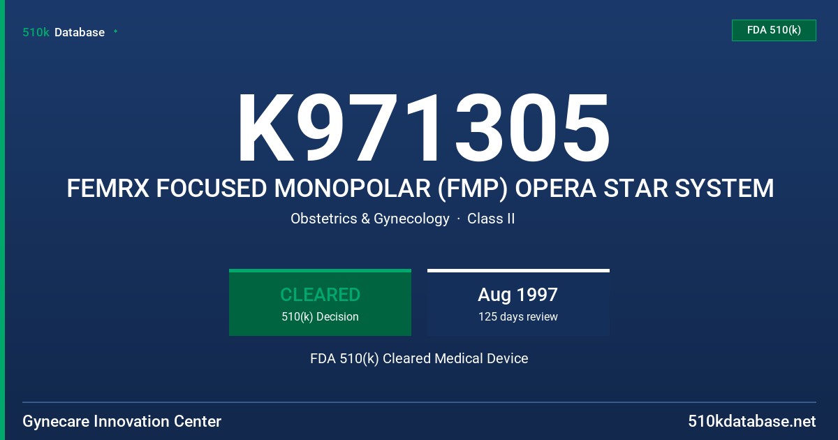 K971305 FEMRX FOCUSED MONOPOLAR (FMP) OPERA STAR SYSTEM FDA 510(k) Cleared Medical Device