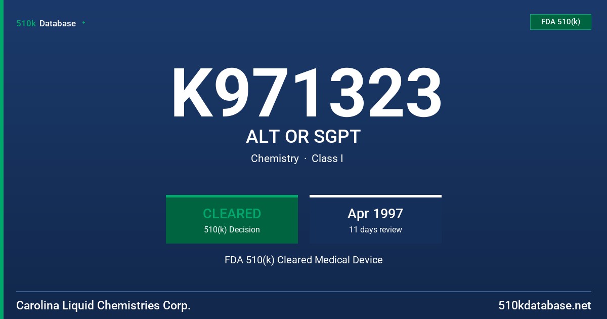 K971323 ALT OR SGPT FDA 510(k) Cleared Medical Device