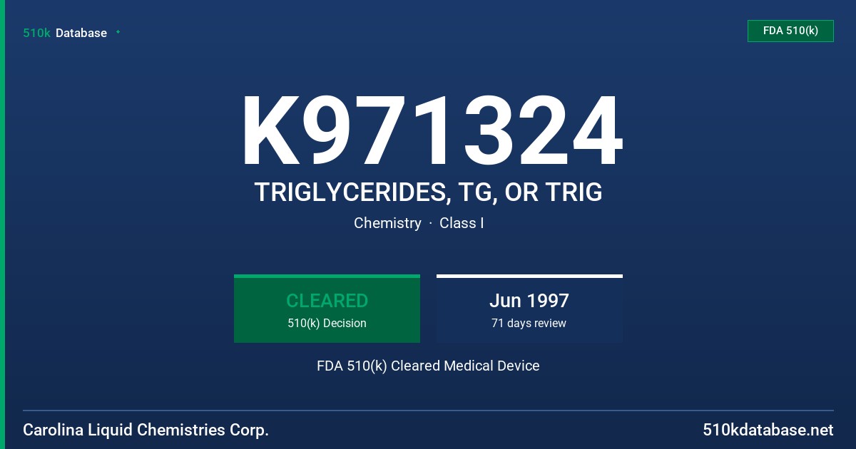K971324 TRIGLYCERIDES, TG, OR TRIG FDA 510(k) Cleared Medical Device