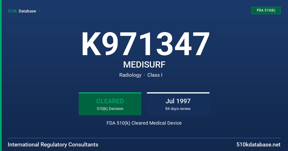 K971347 MEDISURF FDA 510(k) Cleared Medical Device