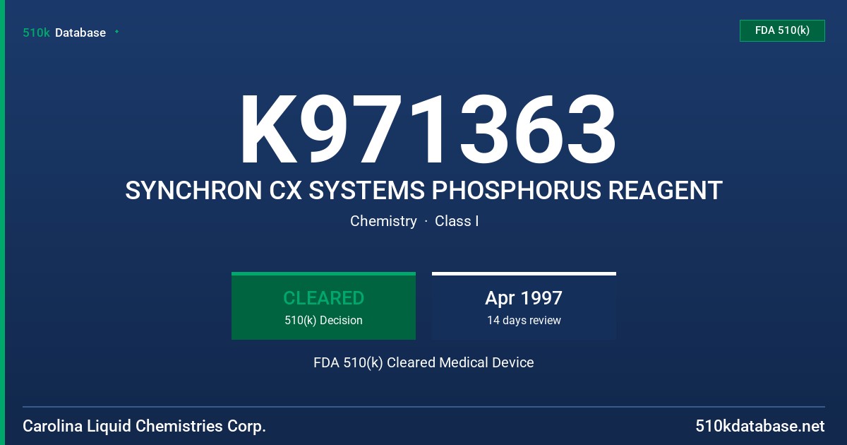 K971363 SYNCHRON CX SYSTEMS PHOSPHORUS REAGENT FDA 510(k) Cleared Medical Device