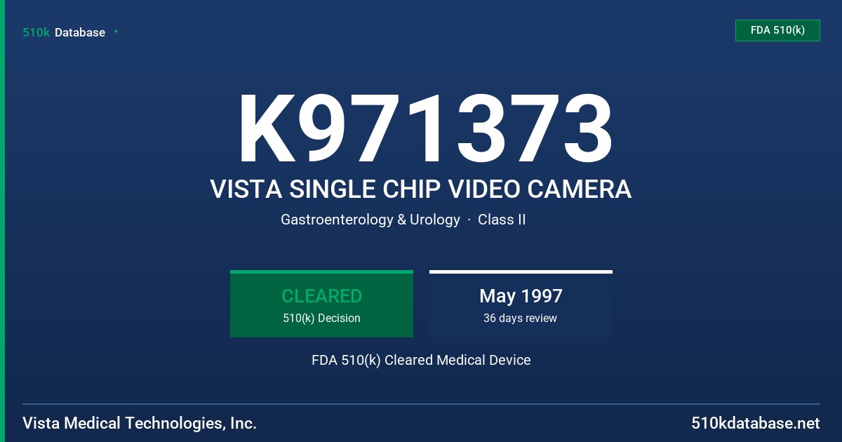 K971373 VISTA SINGLE CHIP VIDEO CAMERA FDA 510(k) Cleared Medical Device