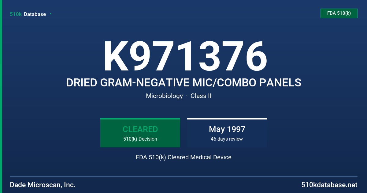 K971376 DRIED GRAM-NEGATIVE MIC/COMBO PANELS FDA 510(k) Cleared Medical Device